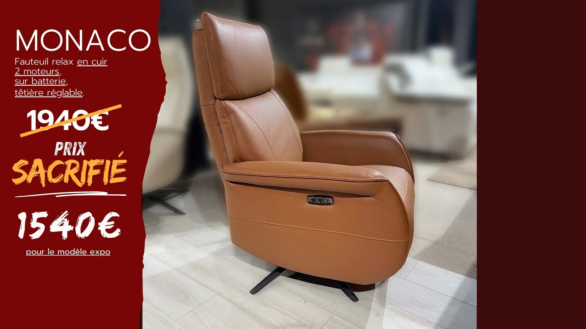 fauteuil relax pivotant en cuir brun.