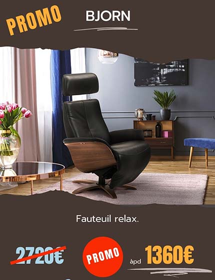 Fauteui relax pivotant en cuir noir.